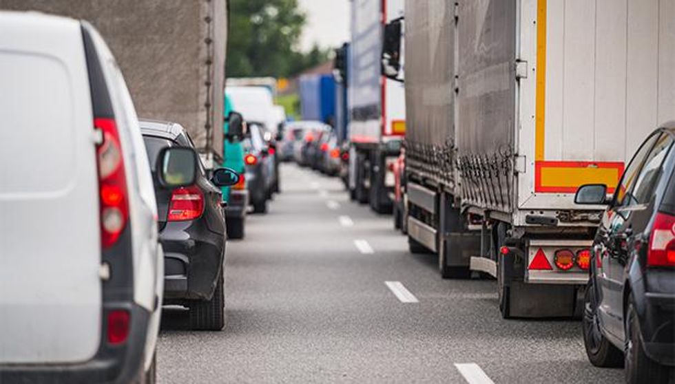 A traffic jam on a highway.