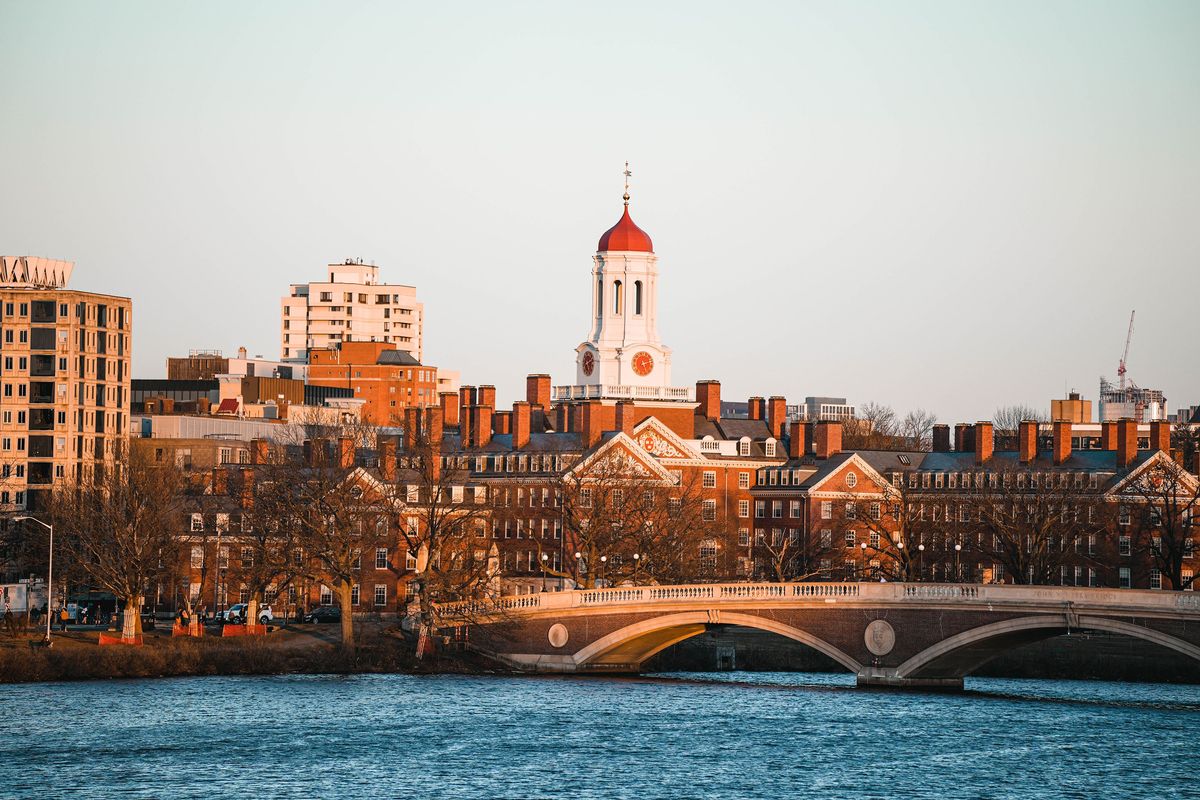 A view of Harvard and surrounding buildings from across the water.