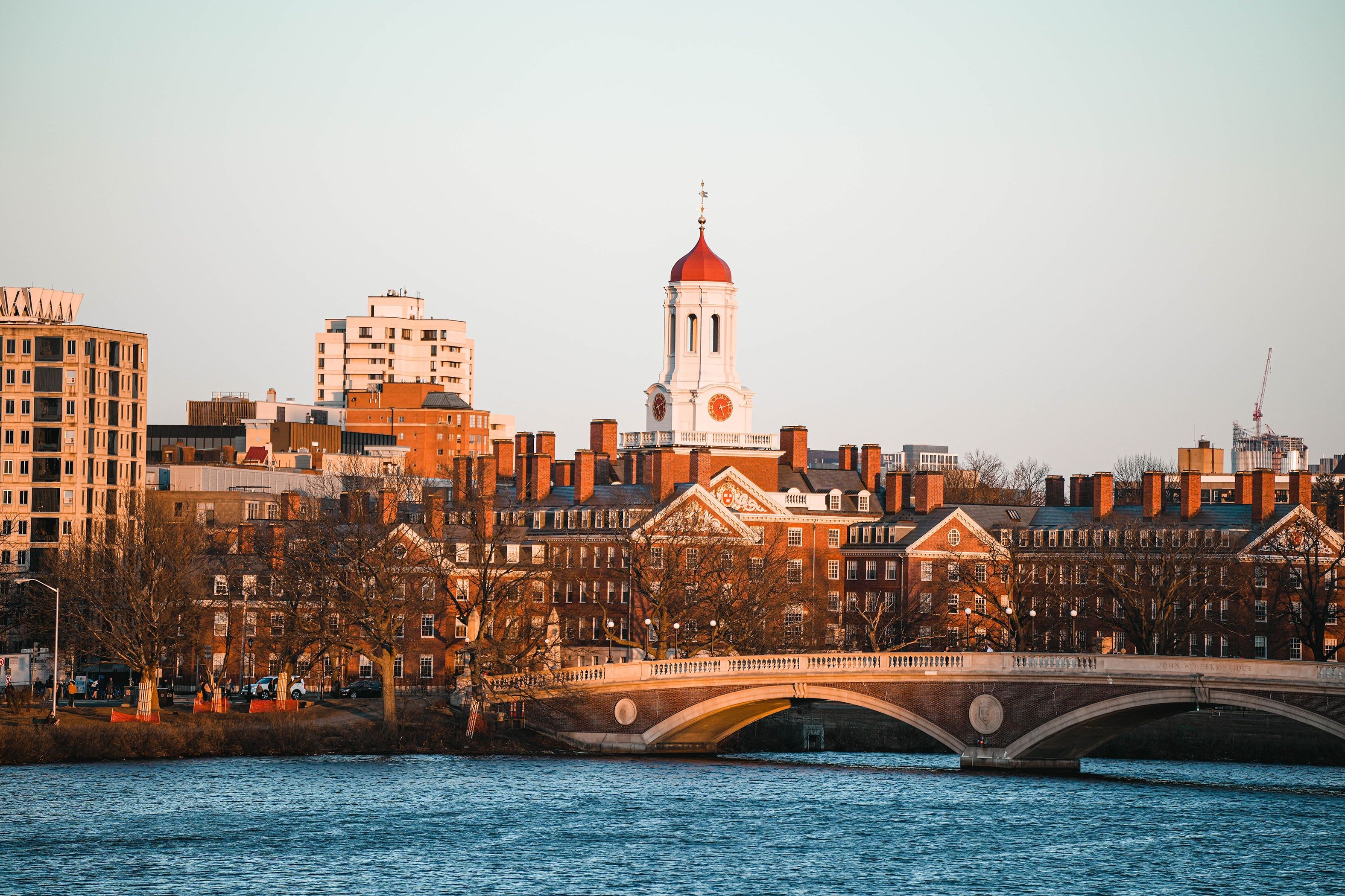 A view of Harvard and surrounding buildings from across the water.