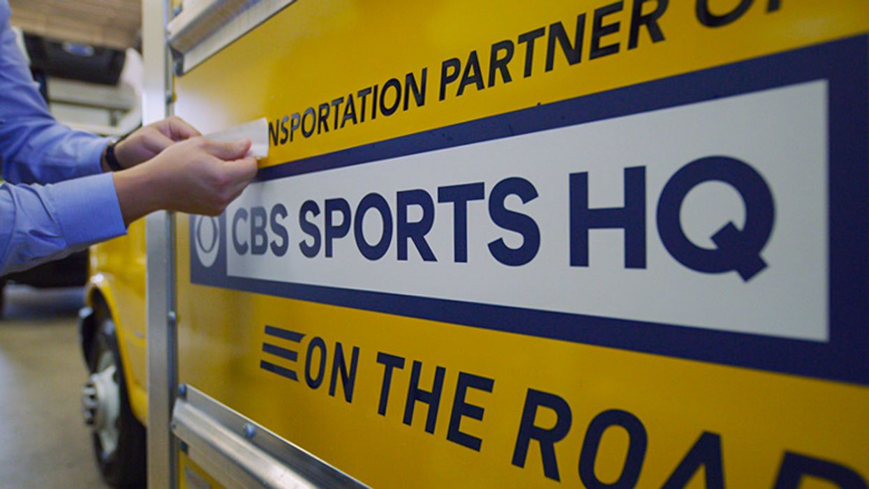 cbs sports hq decal on penske truck