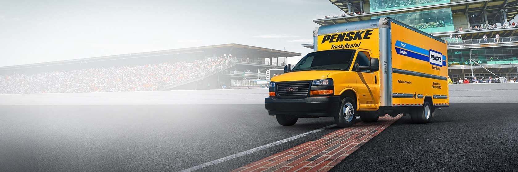 Penske rental truck on race track 