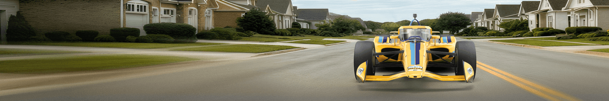 Indycar in residential neighborhood