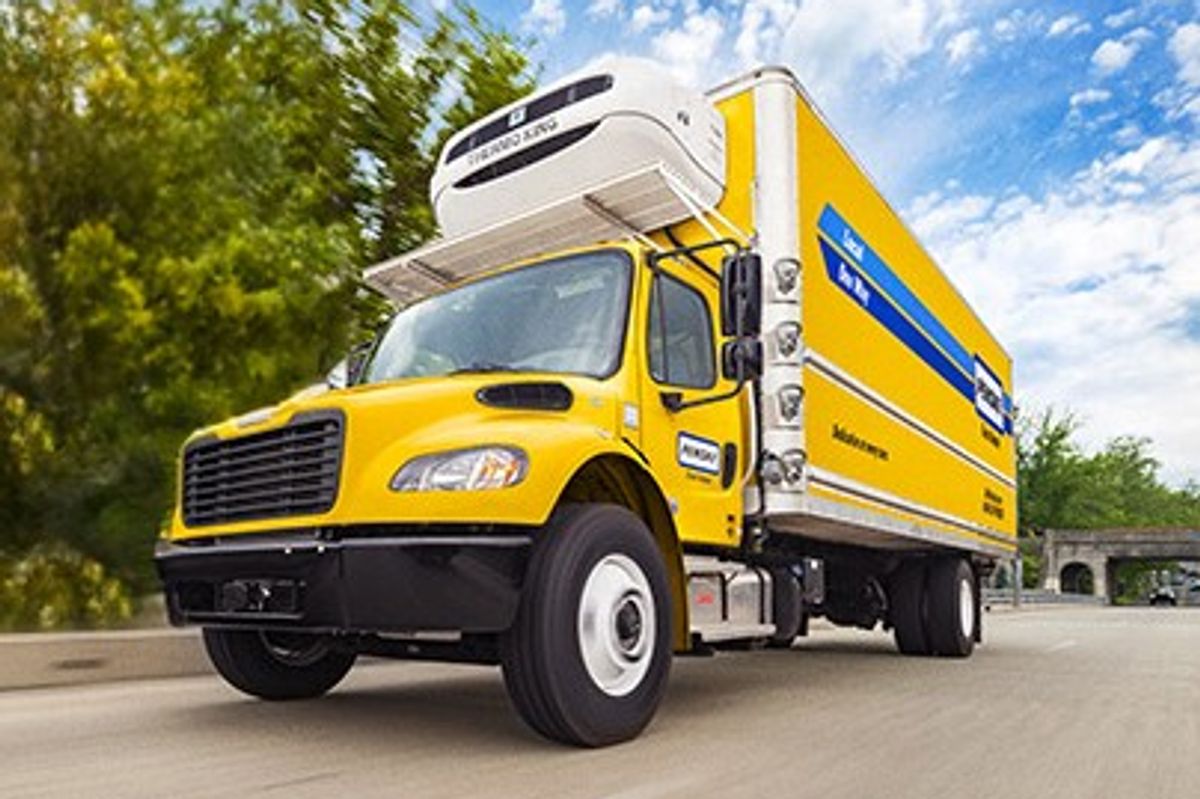 Penske Refrigerated Truck (non-CDL) on a tree-lined highway