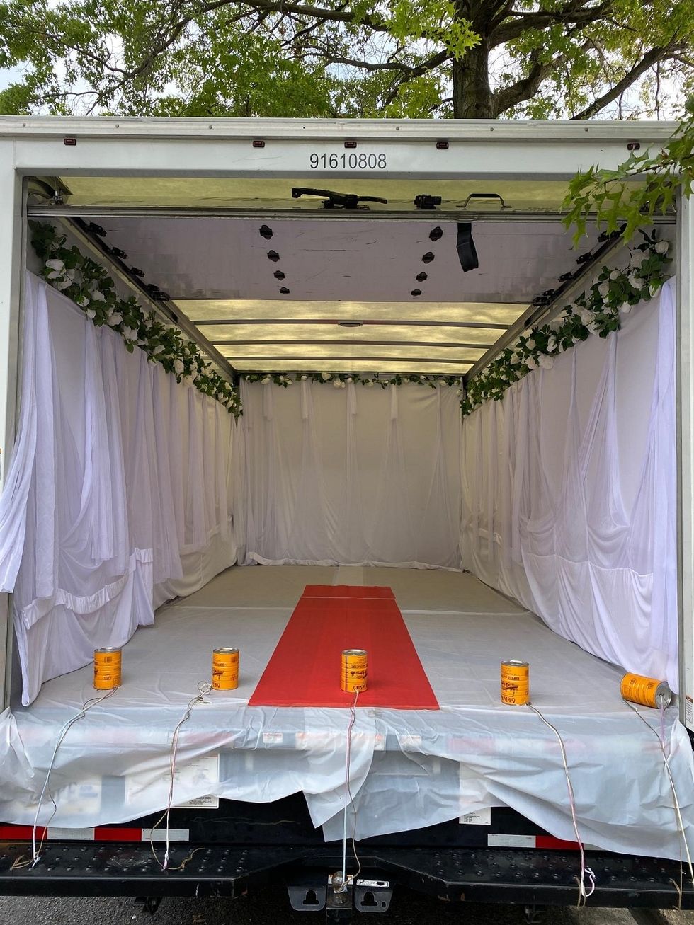 penske truck set up for wedding