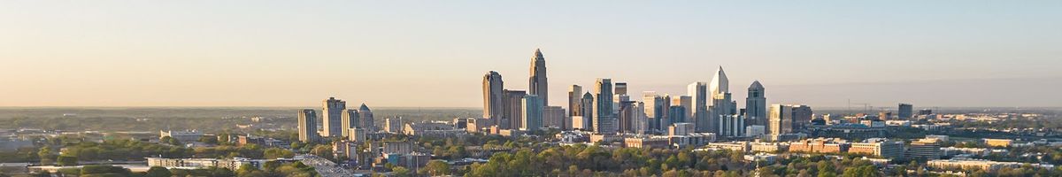The skyline of Charlotte on a sunny day.